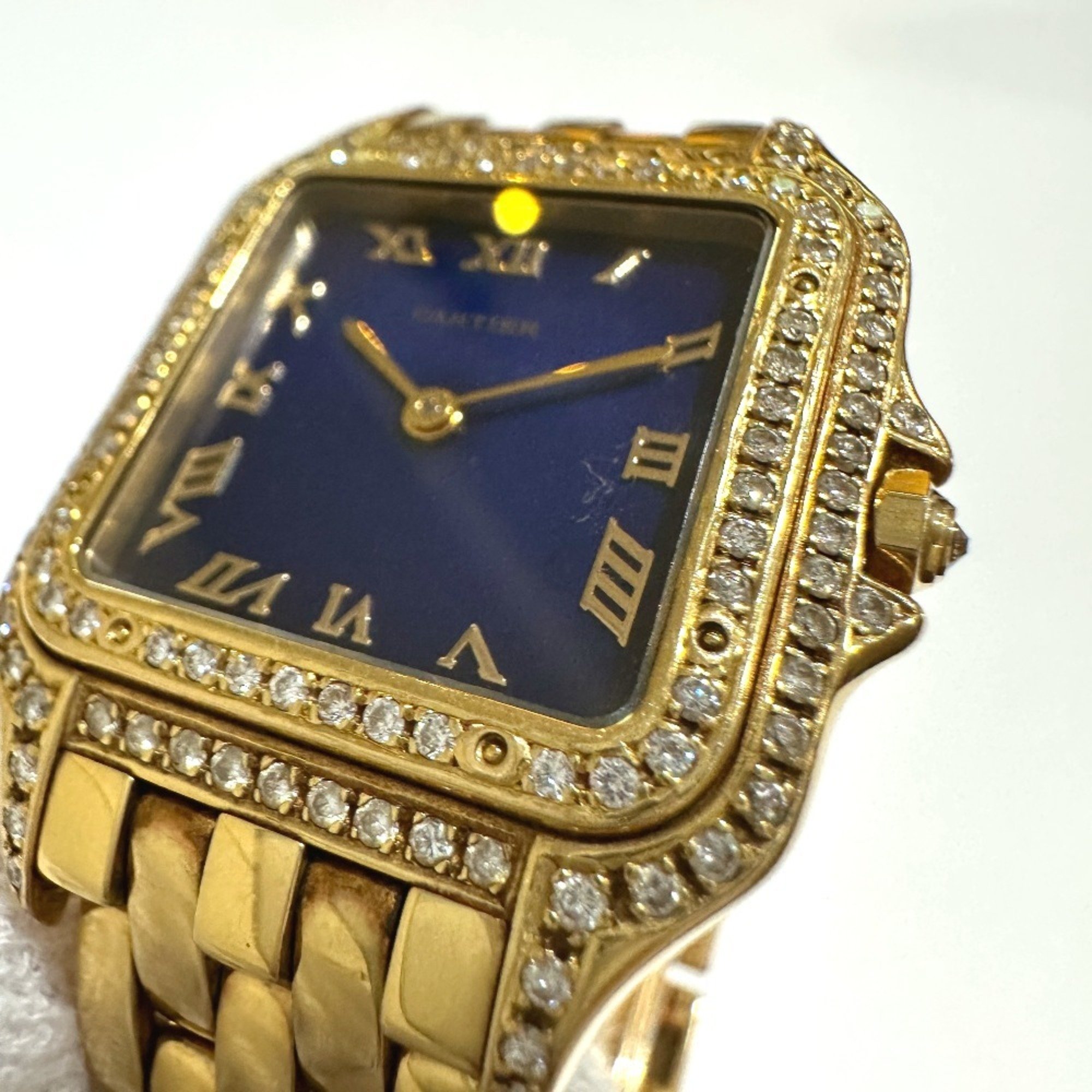 CARTIER Panthere K18 Solid Diamond Bezel Aftermarket Movement Quartz Wristwatch Men's Gold