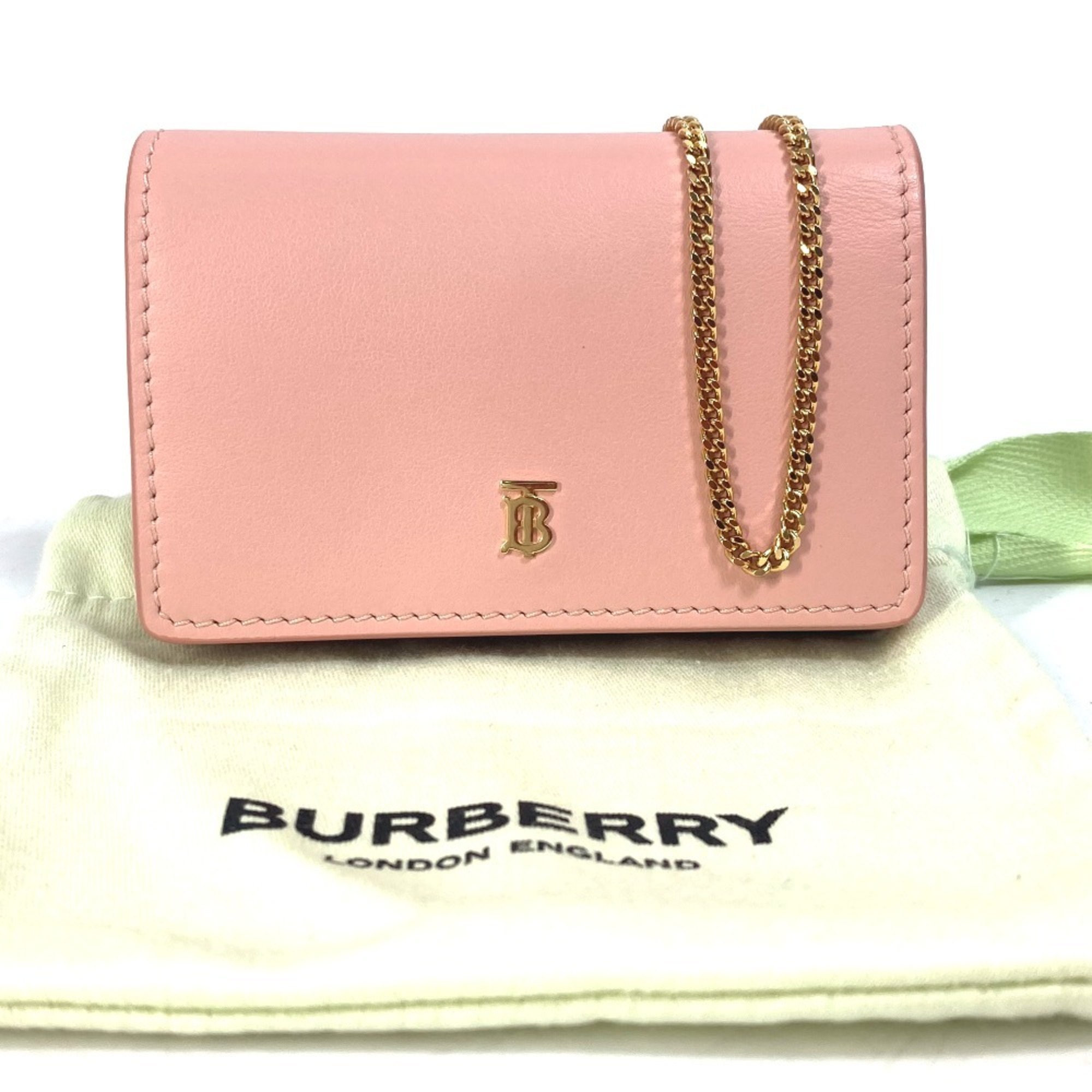 BURBERRY TB Chain Wallet Shoulder Bag Pochette Bi-fold Leather Women's Pink