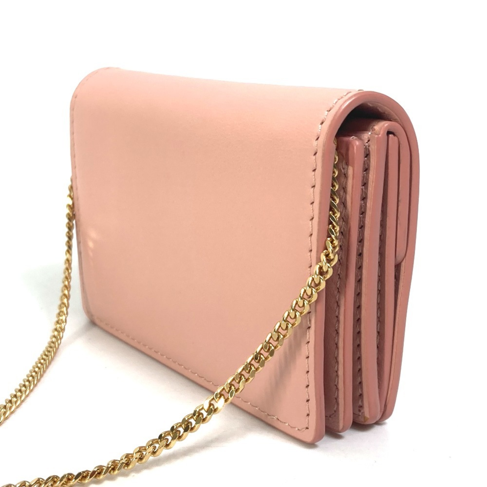 BURBERRY TB Chain Wallet Shoulder Bag Pochette Bi-fold Leather Women's Pink