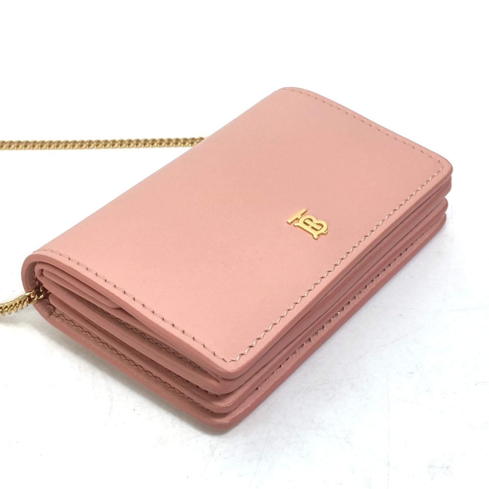 BURBERRY TB Chain Wallet Shoulder Bag Pochette Bi-fold Leather Women's Pink