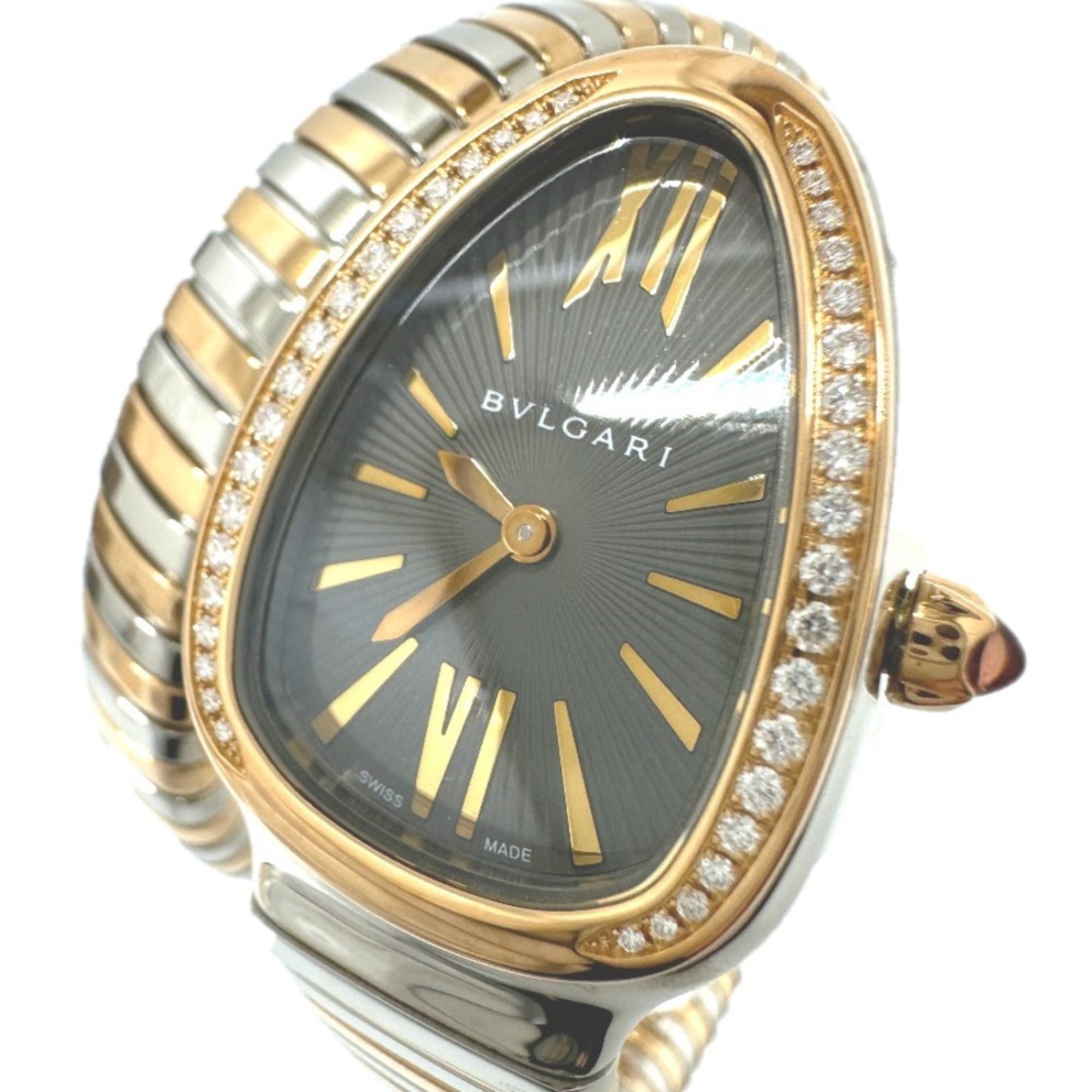 BVLGARI SP35SPG Serpenti Tubogas combination diamond bezel quartz watch K18YG SS ladies gold