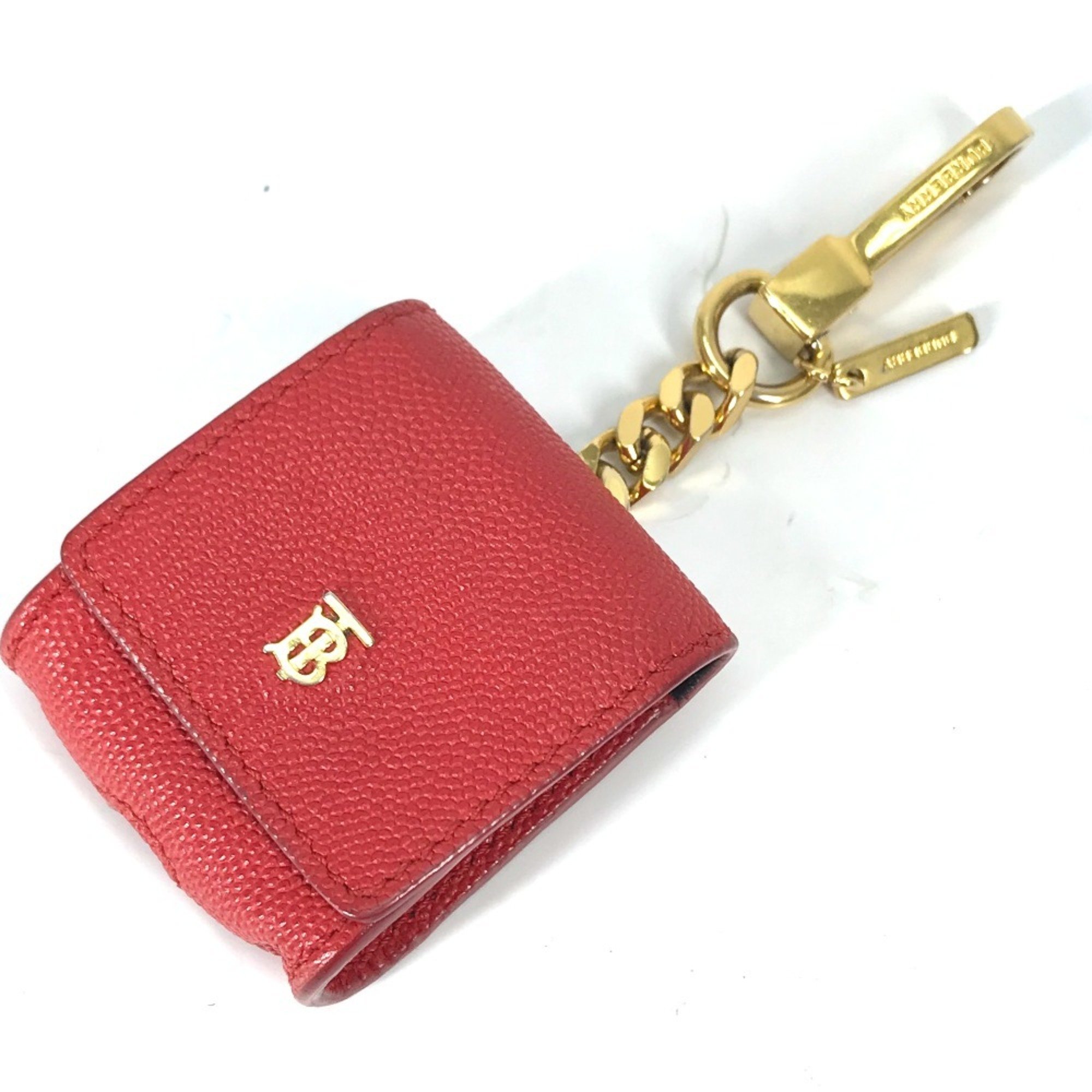 BURBERRY Airpods Apple TB Case Earphones Earphone Leather Women's Red