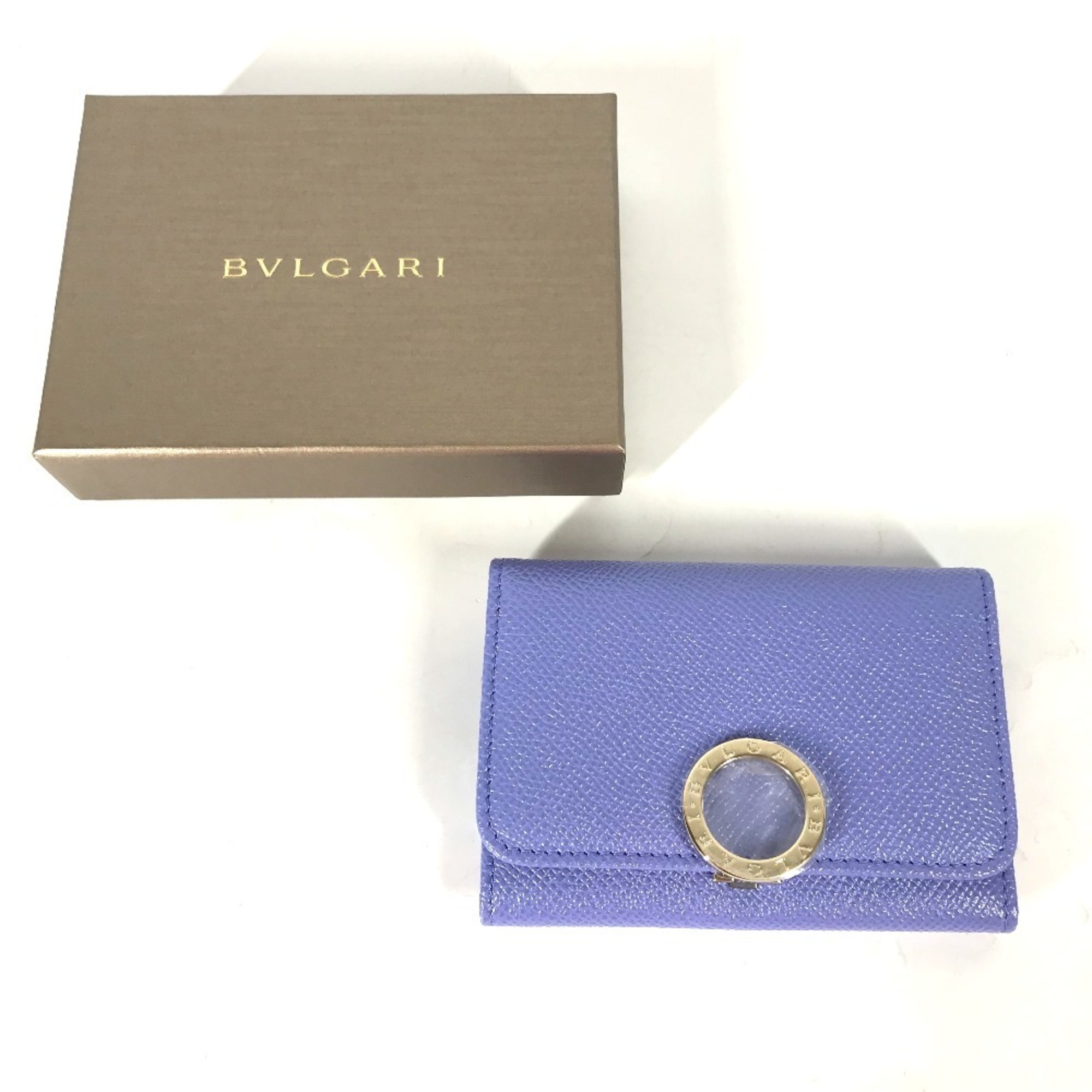 BVLGARI Clip Business Card Holder Pass Case Bi-Fold Holder/Card Leather Men's Light Purple