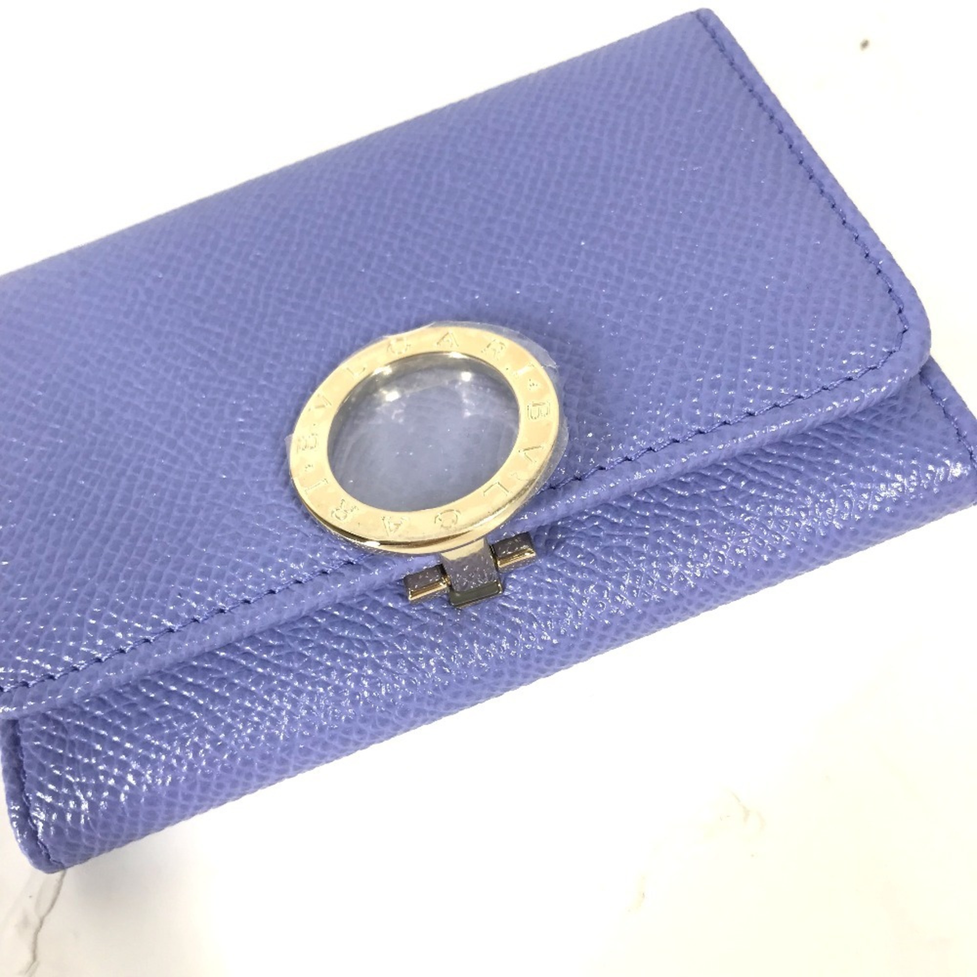 BVLGARI Clip Business Card Holder Pass Case Bi-Fold Holder/Card Leather Men's Light Purple