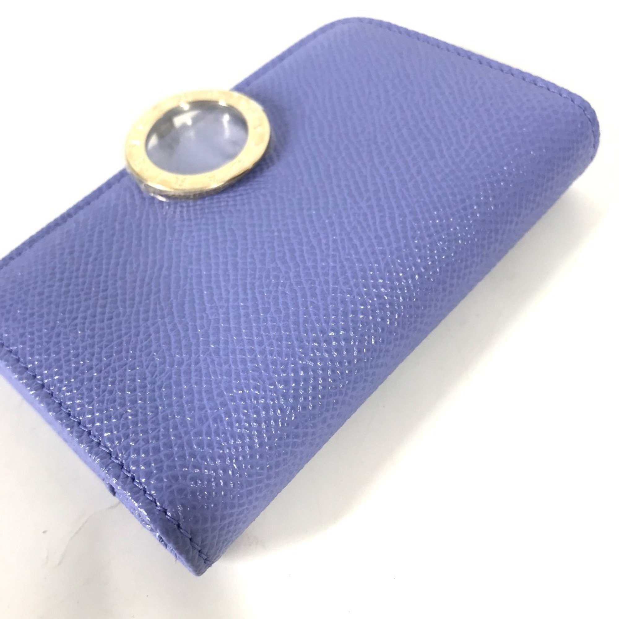 BVLGARI Clip Business Card Holder Pass Case Bi-Fold Holder/Card Leather Men's Light Purple