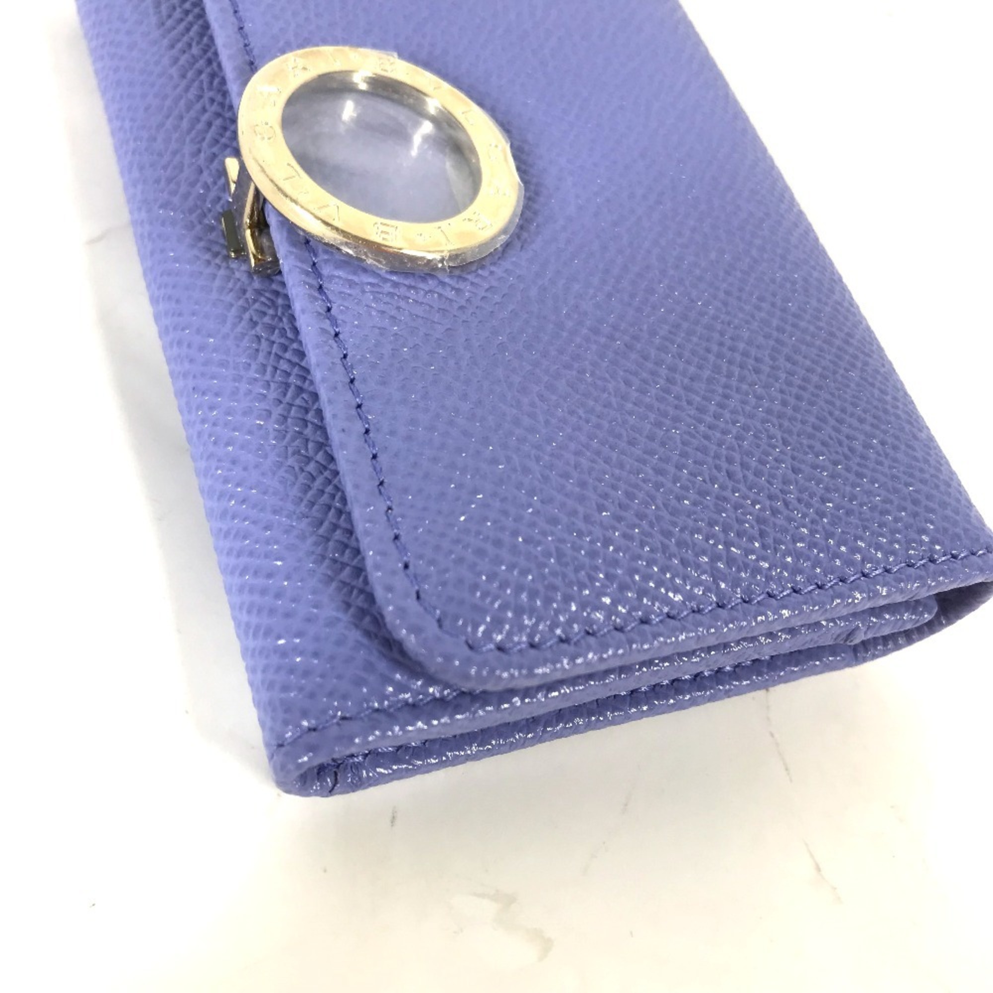 BVLGARI Clip Business Card Holder Pass Case Bi-Fold Holder/Card Leather Men's Light Purple