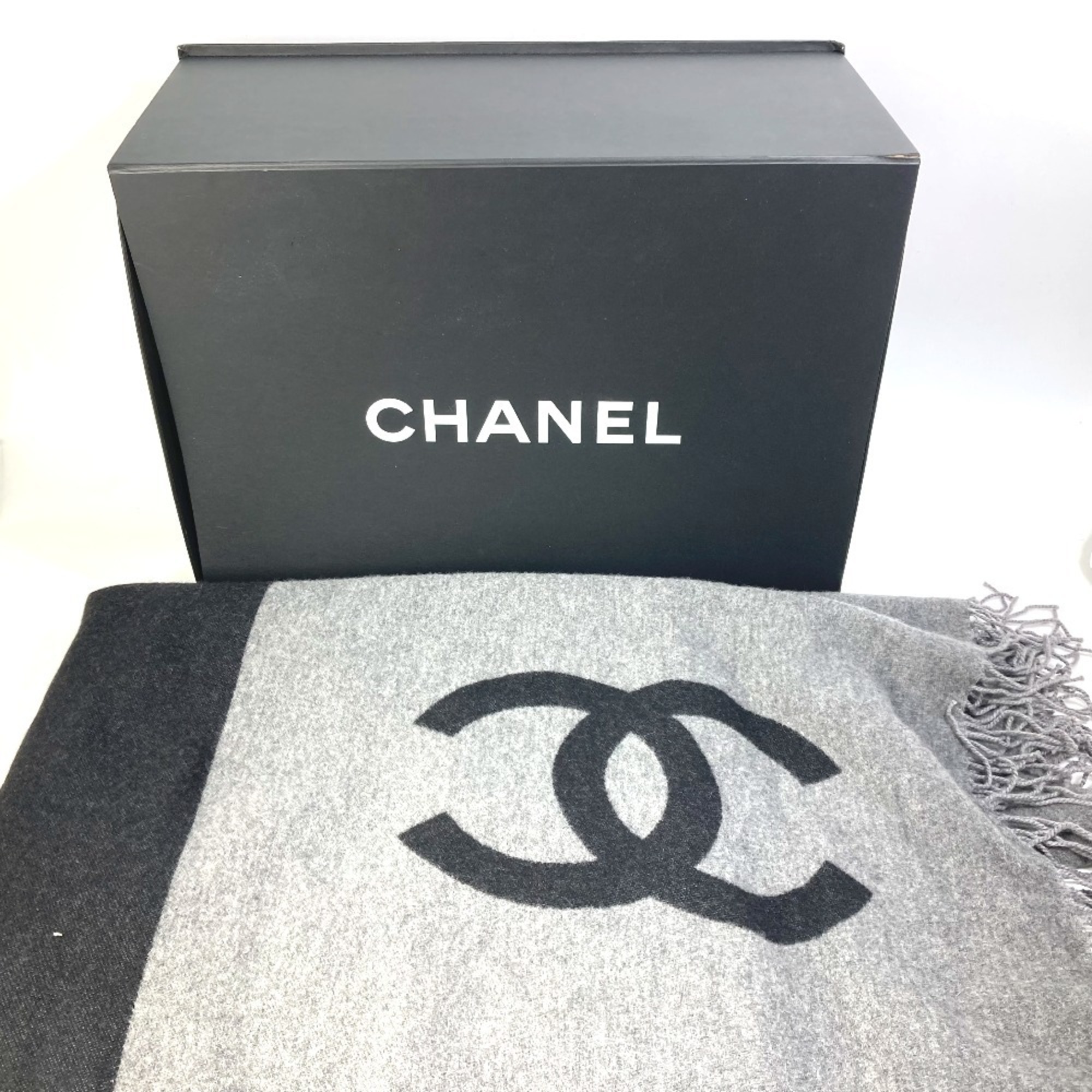 CHANEL 19B CC Coco Mark Large Blanket Wool Cashmere Women's Black