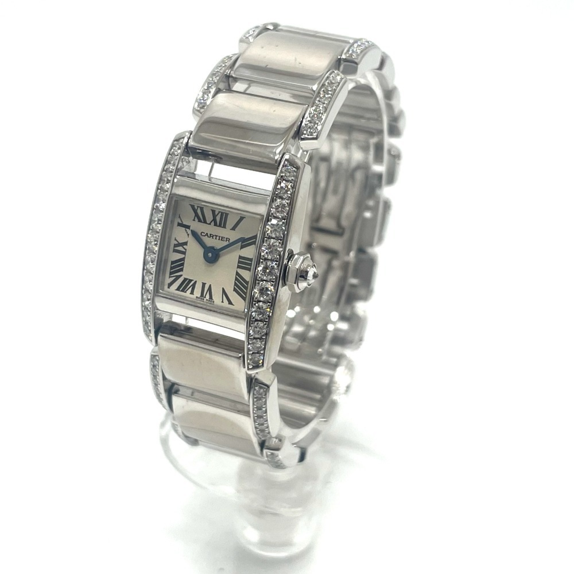 CARTIER WE7007MM Tanquissim SM Bezel Diamond, Full Diamond Belt Side Quartz Wristwatch K18WG Ladies Silver