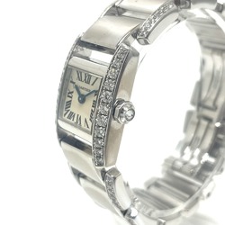 CARTIER WE7007MM Tanquissim SM Bezel Diamond, Full Diamond Belt Side Quartz Wristwatch K18WG Ladies Silver