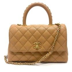 CHANEL A92990 Coco Mark Handle XS Matelasse Shoulder Bag Caviar Skin Women's Camel Brown