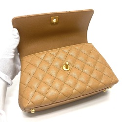 CHANEL A92990 Coco Mark Handle XS Matelasse Shoulder Bag Caviar Skin Women's Camel Brown