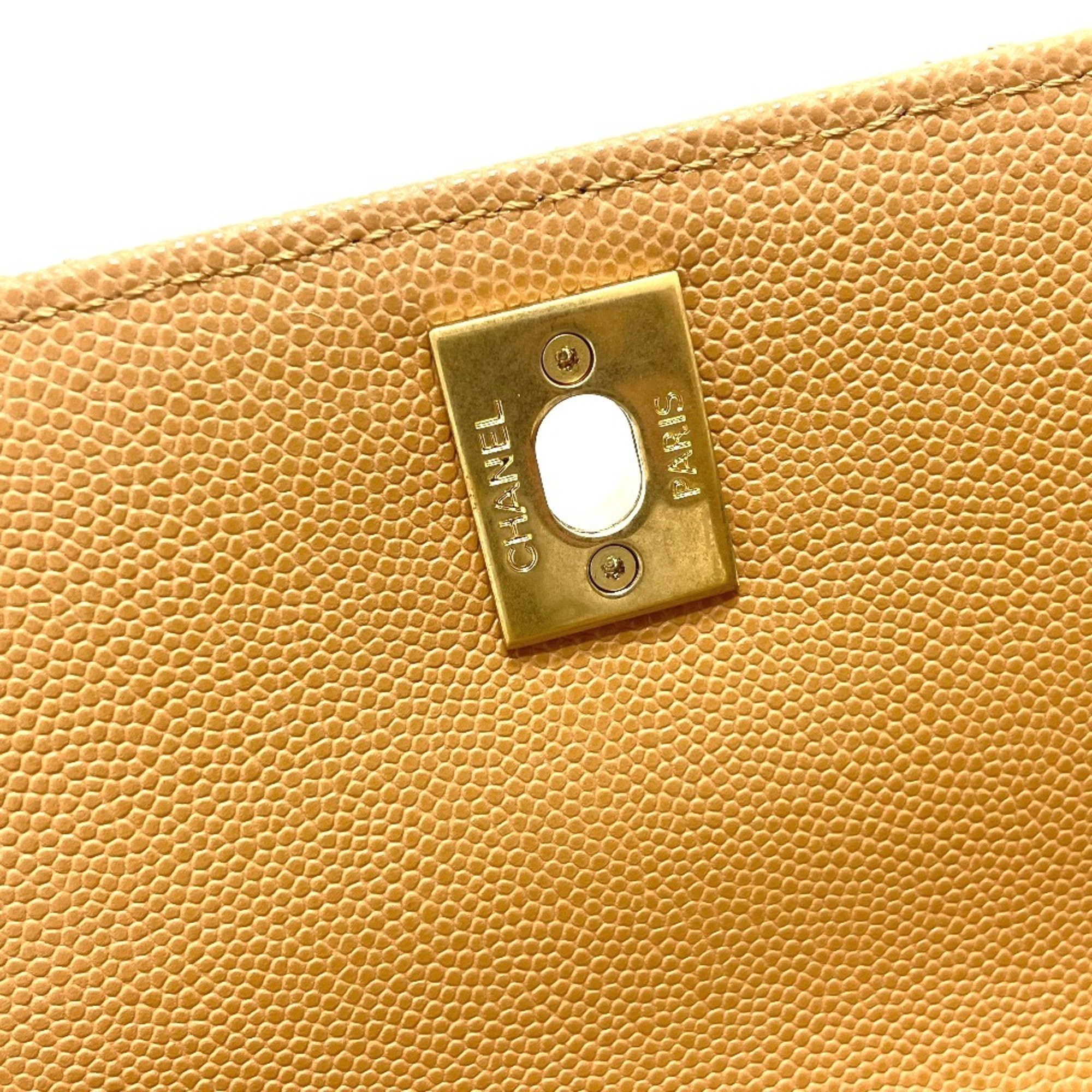 CHANEL A92990 Coco Mark Handle XS Matelasse Shoulder Bag Caviar Skin Women's Camel Brown