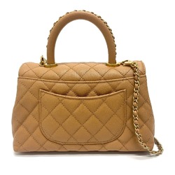 CHANEL A92990 Coco Mark Handle XS Matelasse Shoulder Bag Caviar Skin Women's Camel Brown