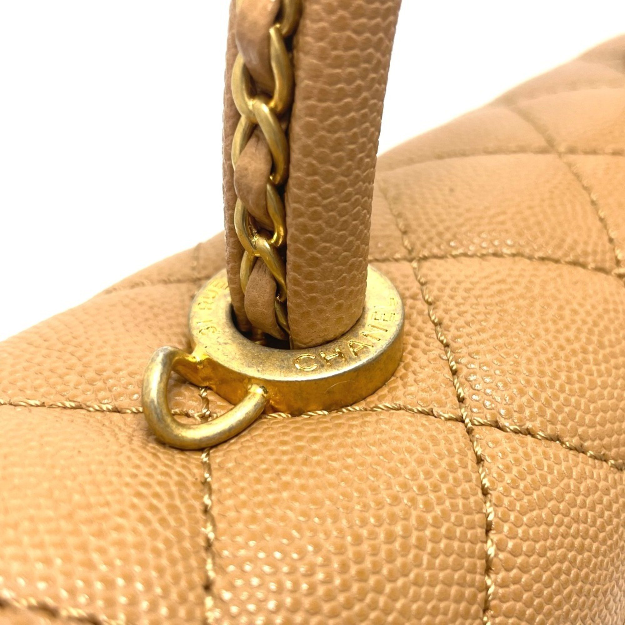 CHANEL A92990 Coco Mark Handle XS Matelasse Shoulder Bag Caviar Skin Women's Camel Brown