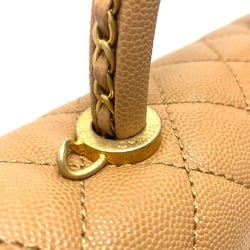 CHANEL A92990 Coco Mark Handle XS Matelasse Shoulder Bag Caviar Skin Women's Camel Brown