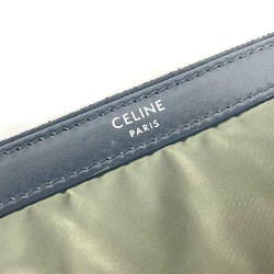 CELINE Bicolor Pouch Clutch Bag Leather Nylon Women's Khaki