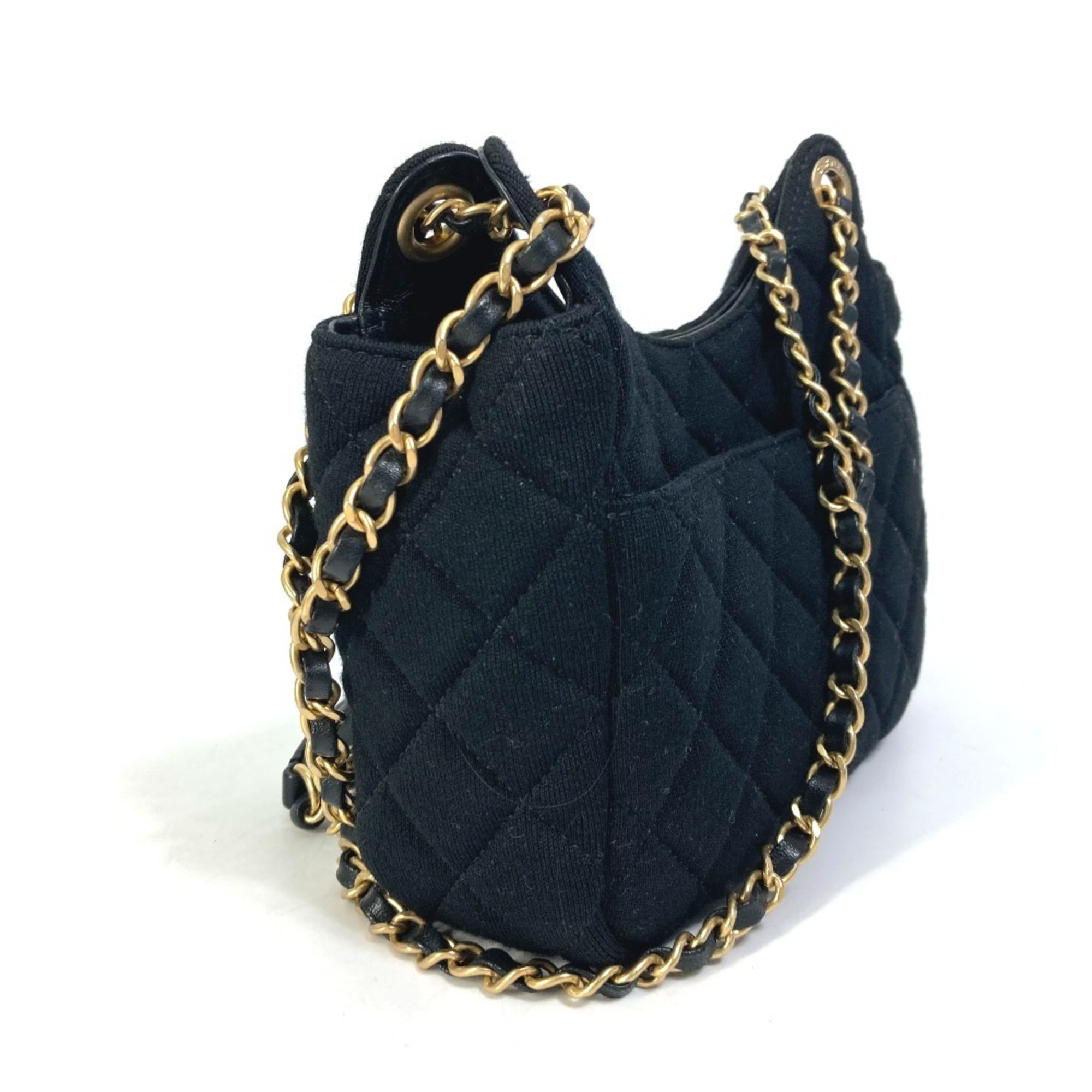 CHANEL AS3710 Matelasse Small Hobo Chain 23C Shoulder Bag Jersey Women's Black