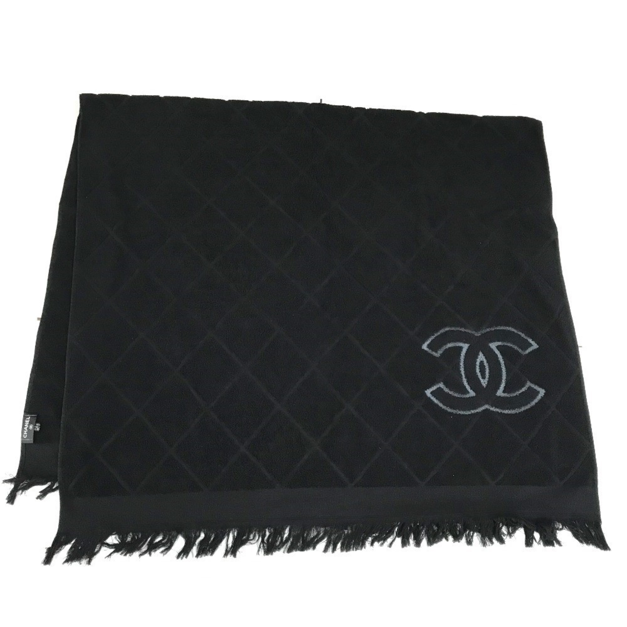 CHANEL Coco Mark CC Matelasse Large Bath Towel Cotton Women's Black