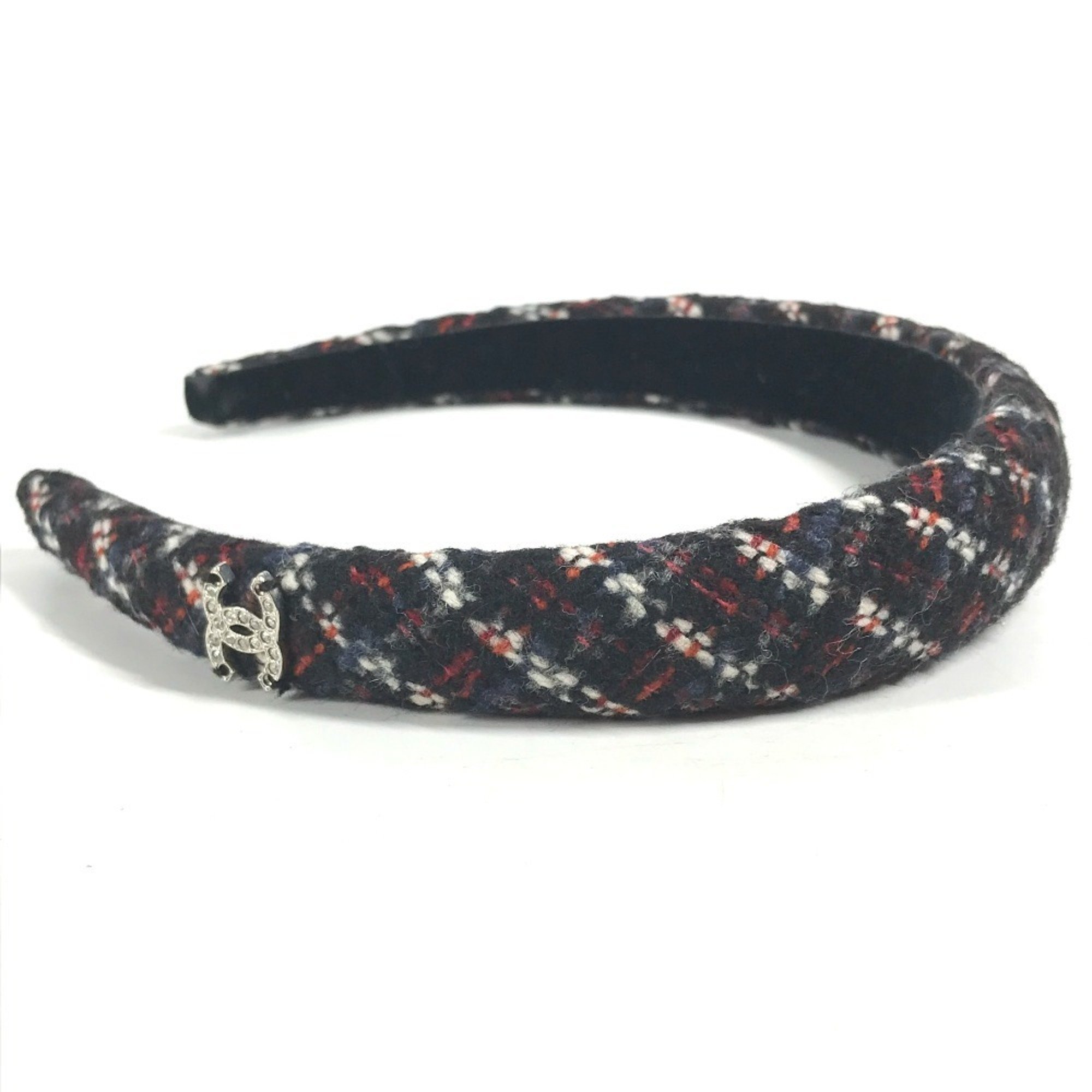 CHANEL CC Coco Mark Headband Hairband Tweed Women's Red