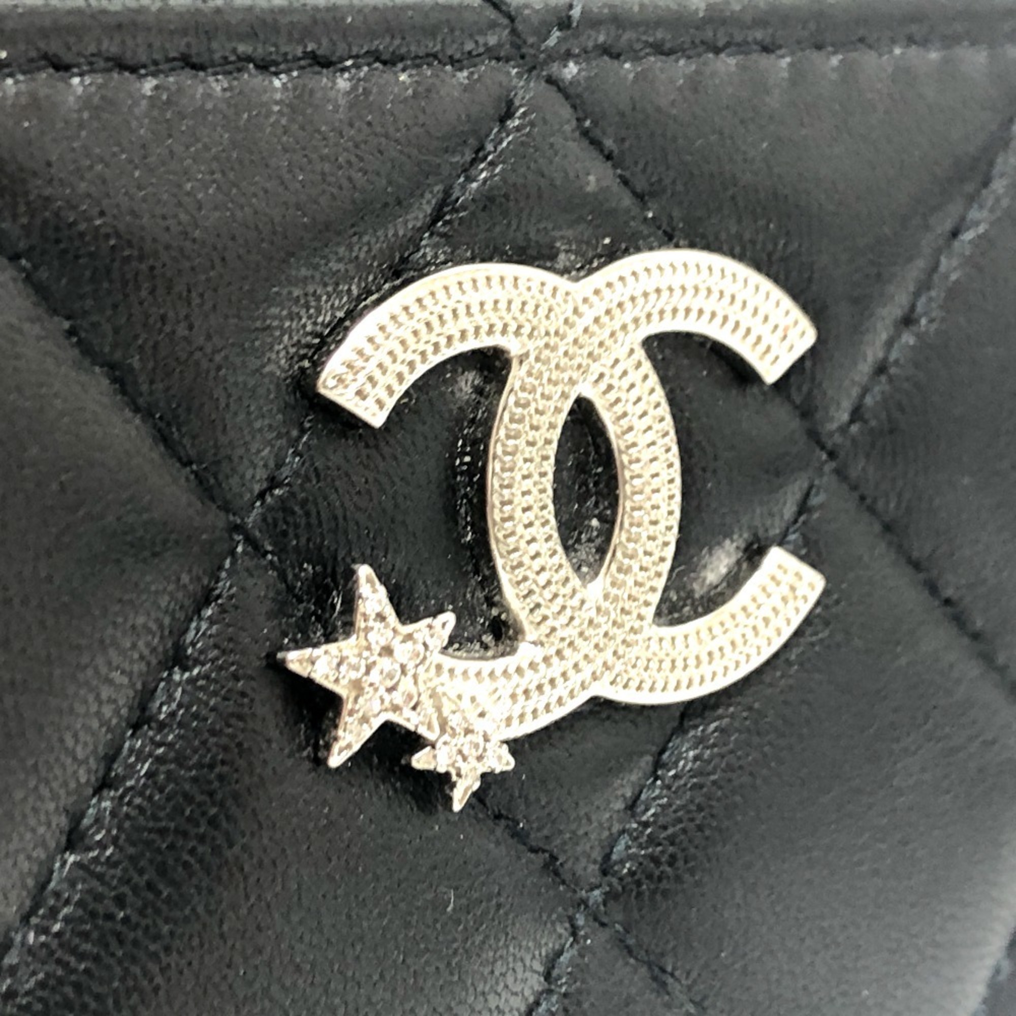 CHANEL AP3732 Matelasse Coco Mark Star Card Coin Purse Wallet/Coin Case Lambskin Women's Black