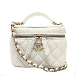 CHANEL AS3171 Coco Mark CC Vanity Bag Chain Handbag Shoulder Caviar Skin Women's White