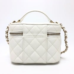 CHANEL AS3171 Coco Mark CC Vanity Bag Chain Handbag Shoulder Caviar Skin Women's White