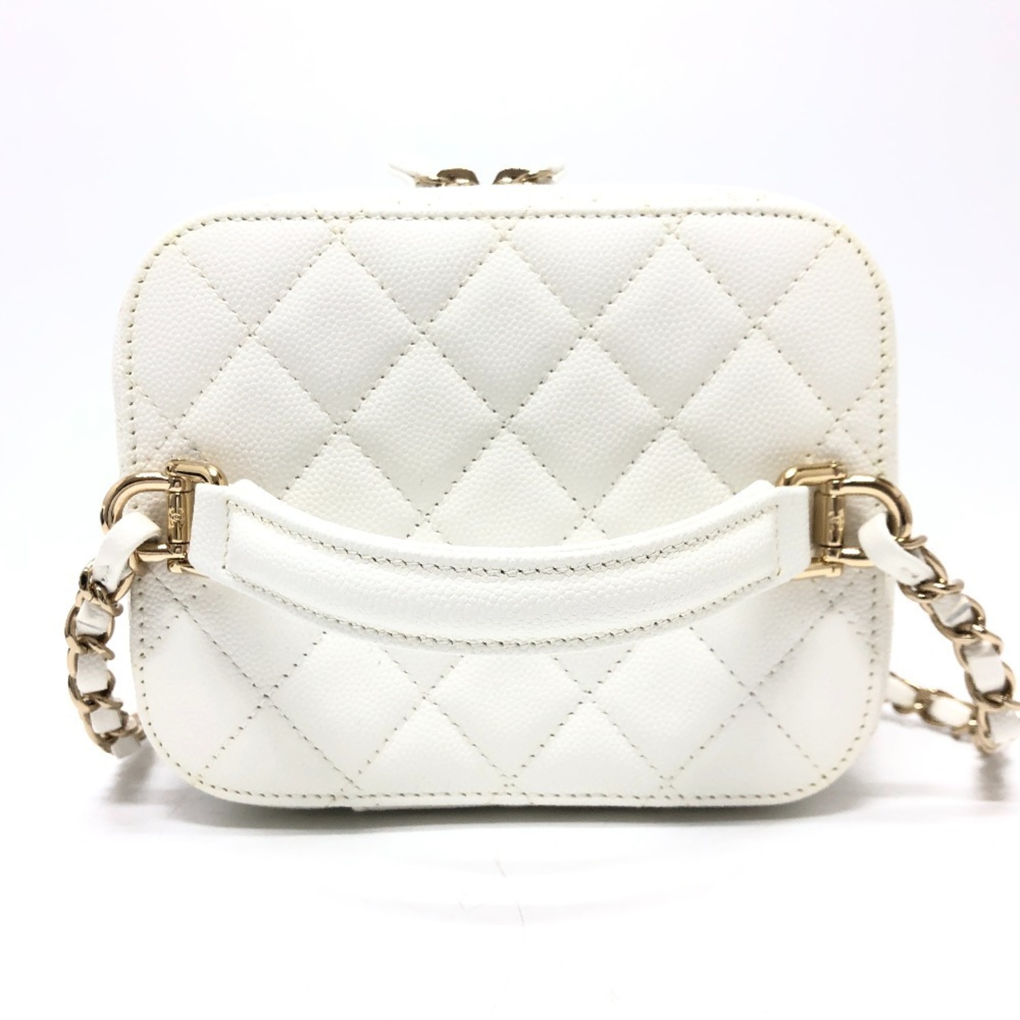 CHANEL AS3171 Coco Mark CC Vanity Bag Chain Handbag Shoulder Caviar Skin Women's White