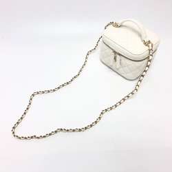 CHANEL AS3171 Coco Mark CC Vanity Bag Chain Handbag Shoulder Caviar Skin Women's White