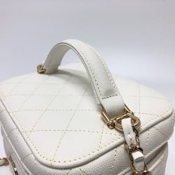 CHANEL AS3171 Coco Mark CC Vanity Bag Chain Handbag Shoulder Caviar Skin Women's White