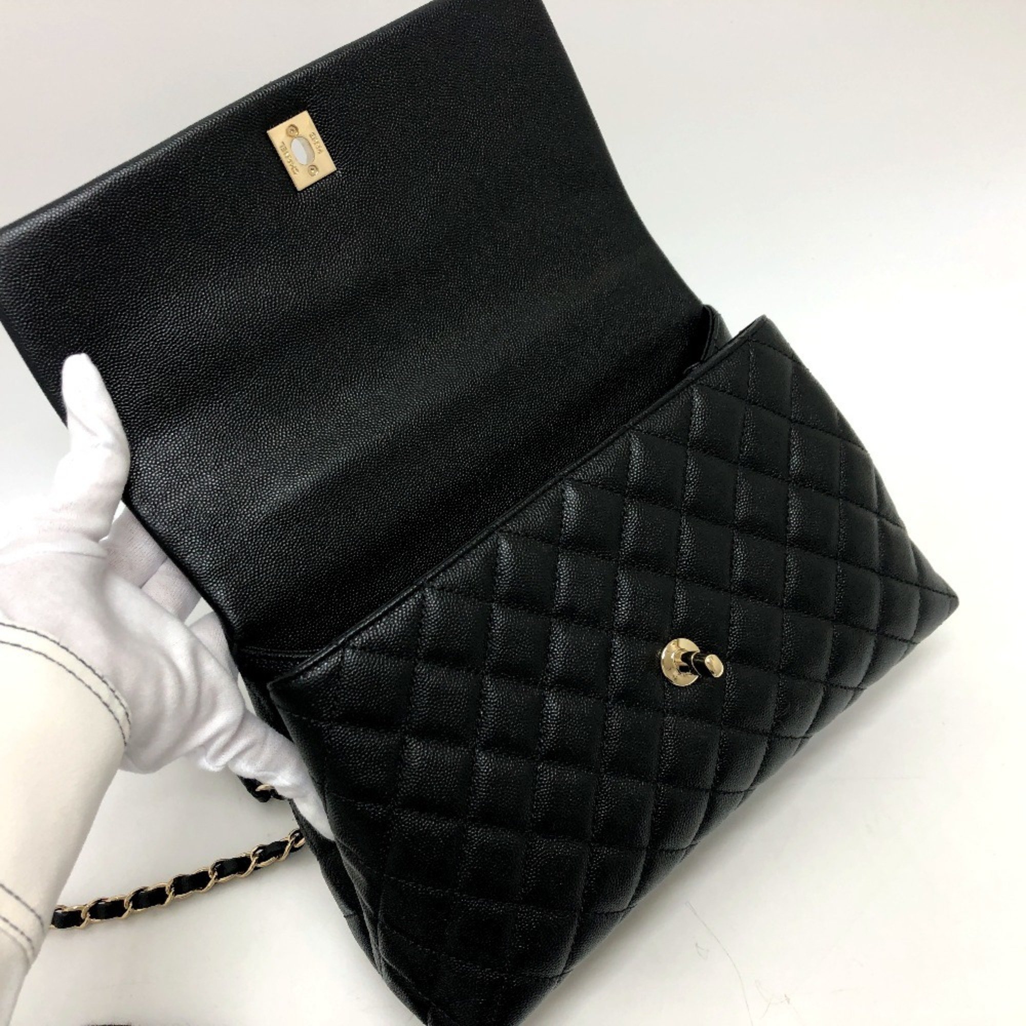 CHANEL A92991 Matelasse Coco Handle 29 Bag Handbag Shoulder Caviar Skin Women's Black