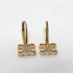 CELINE Triomphe Rhinestone Earrings GP Women's Gold