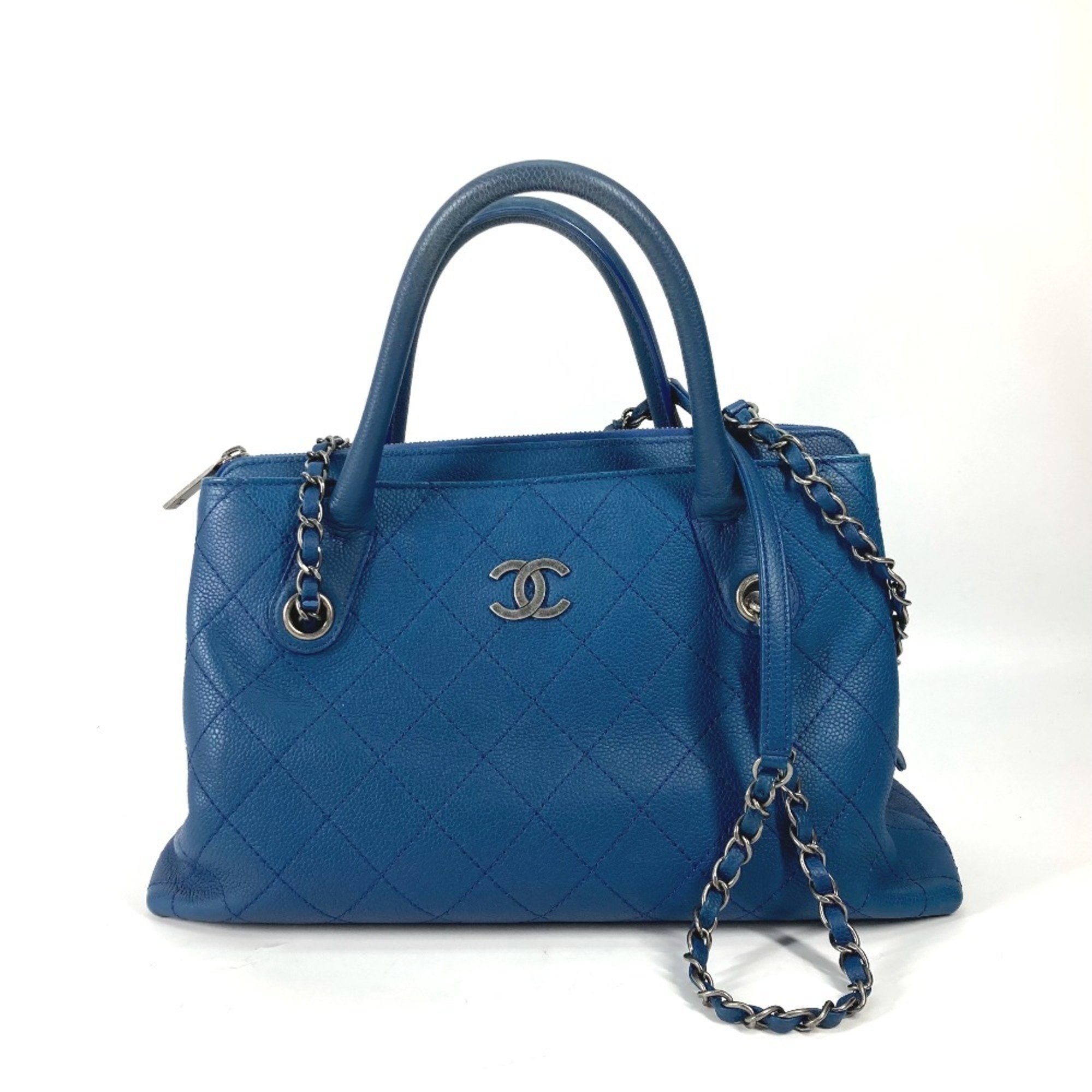 CHANEL Chanel Tote Bag Handbag CC Coco Mark Matelasse Quilted Chain Shoulder Caviar Skin Women's Blue