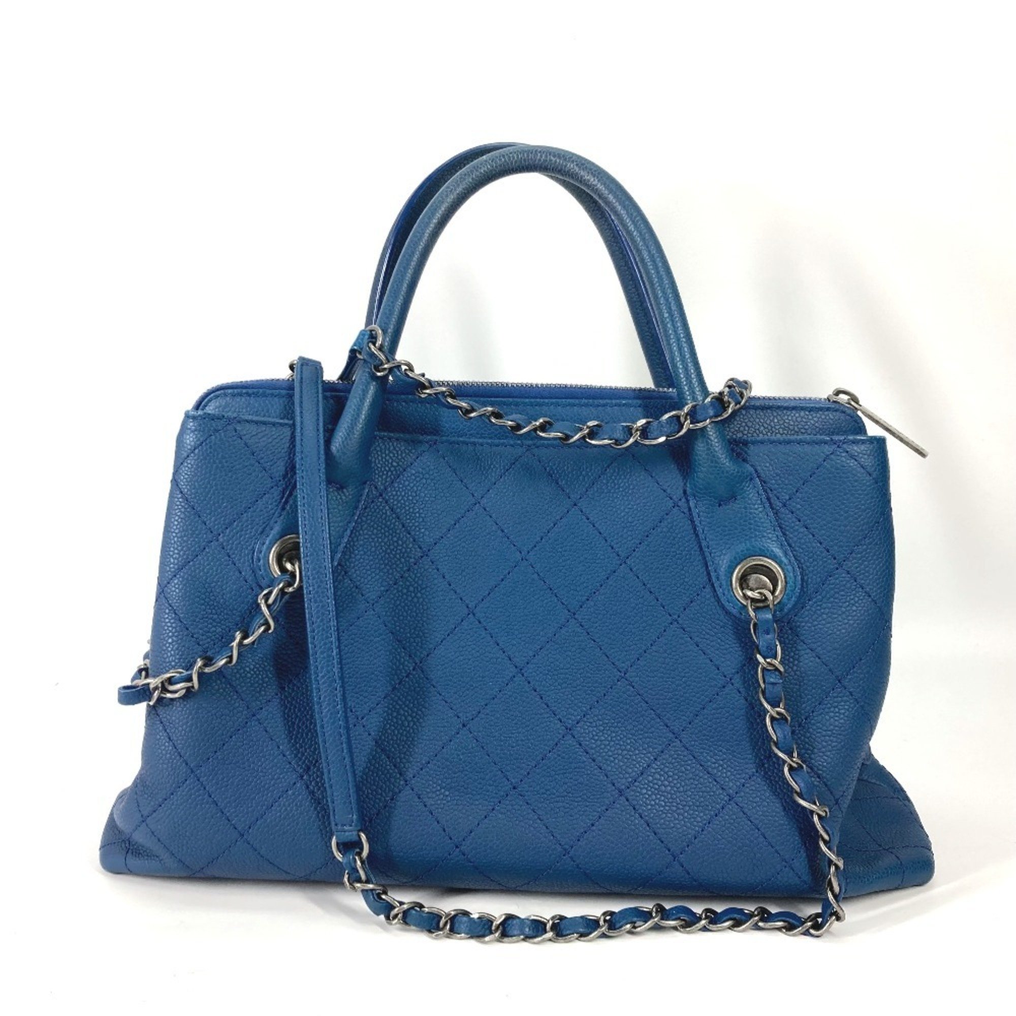 CHANEL Chanel Tote Bag Handbag CC Coco Mark Matelasse Quilted Chain Shoulder Caviar Skin Women's Blue