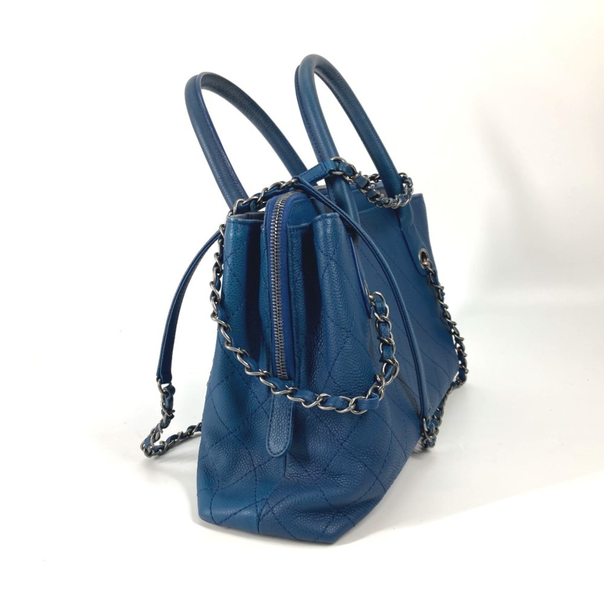 CHANEL Chanel Tote Bag Handbag CC Coco Mark Matelasse Quilted Chain Shoulder Caviar Skin Women's Blue