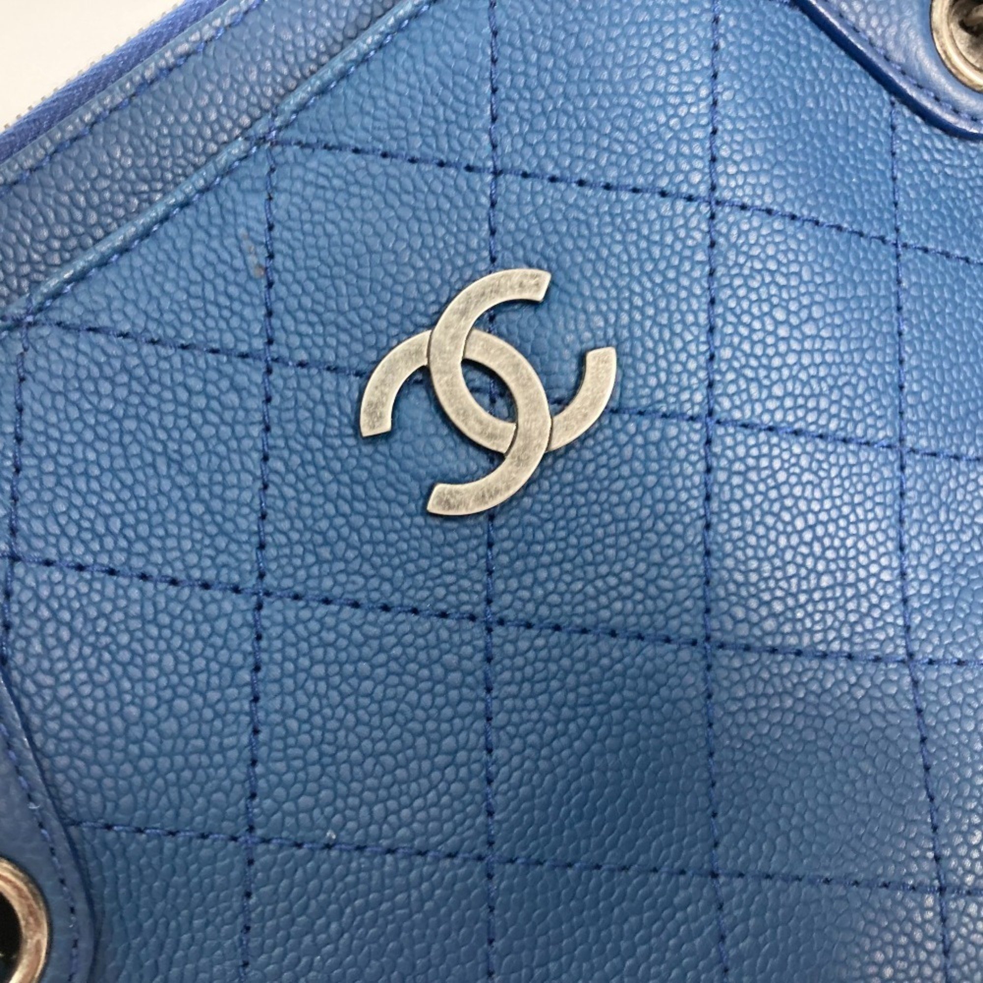 CHANEL Chanel Tote Bag Handbag CC Coco Mark Matelasse Quilted Chain Shoulder Caviar Skin Women's Blue