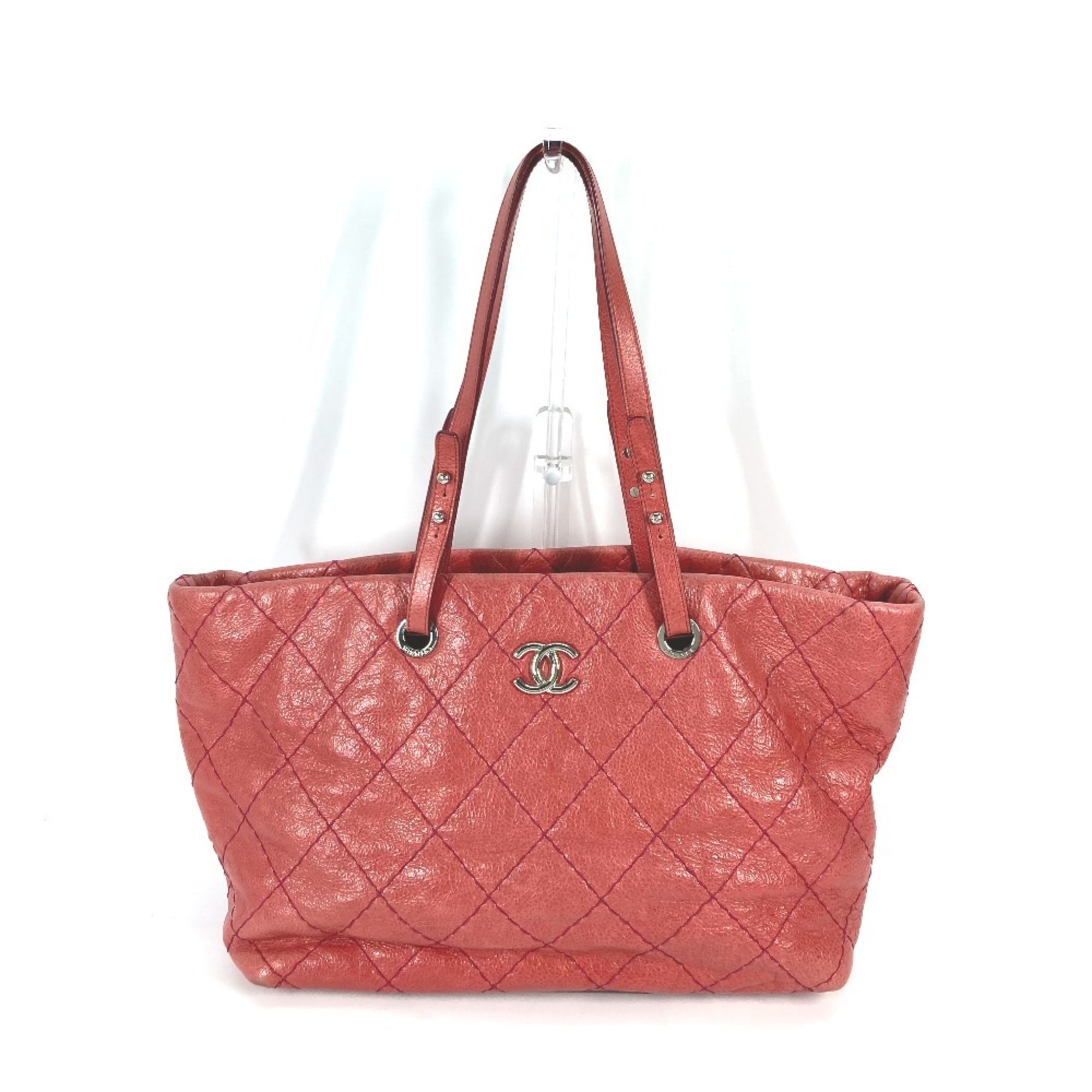 CHANEL Quilted CC Coco Mark On The Road Tote Bag Shoulder Caviar Skin Women's Pink