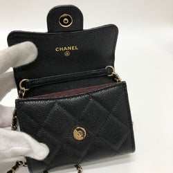 CHANEL AP0238 Coco Mark Matelasse Chain Wallet Pochette Shoulder Bag Caviar Skin Women's Black