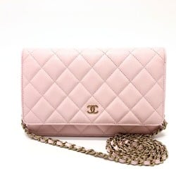 CHANEL AP0250 Coco Mark CC Chain Wallet Long Pouch Pochette Shoulder Bag Caviar Skin Women's Pink