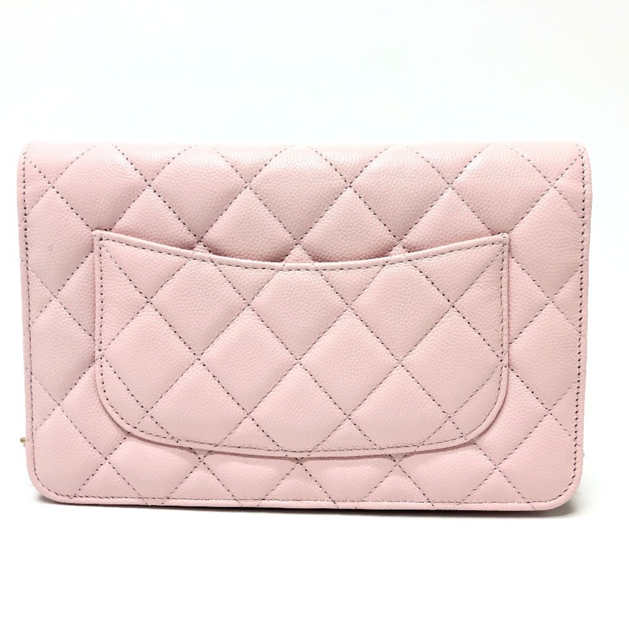 CHANEL AP0250 Coco Mark CC Chain Wallet Long Pouch Pochette Shoulder Bag Caviar Skin Women's Pink