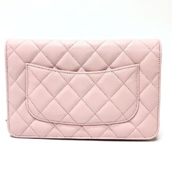 CHANEL AP0250 Coco Mark CC Chain Wallet Long Pouch Pochette Shoulder Bag Caviar Skin Women's Pink