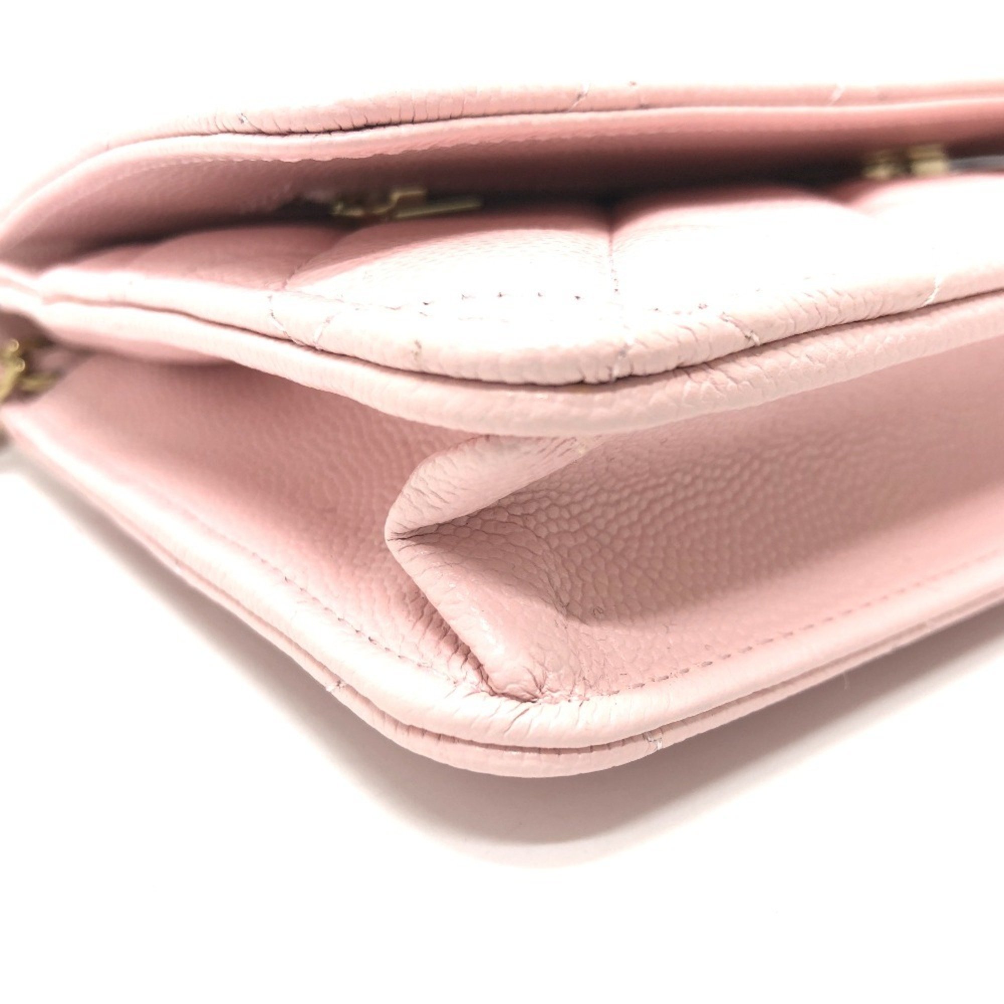 CHANEL AP0250 Coco Mark CC Chain Wallet Long Pouch Pochette Shoulder Bag Caviar Skin Women's Pink