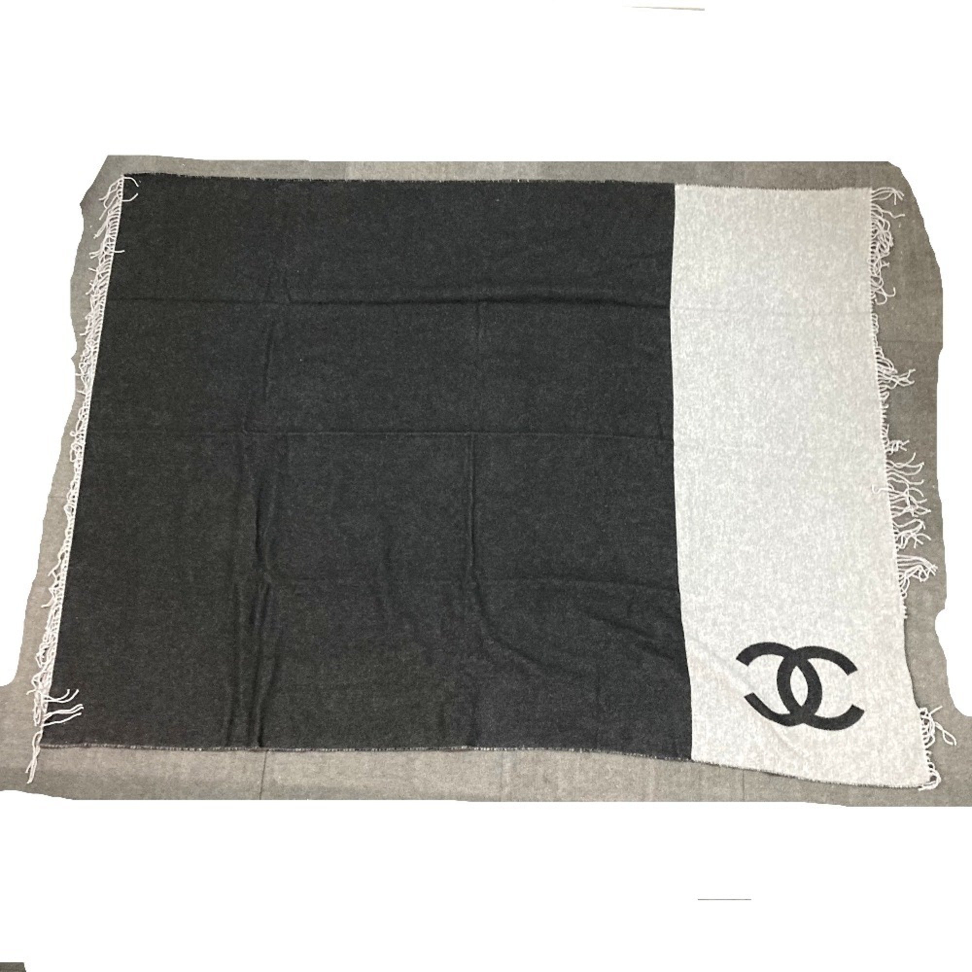 CHANEL G19 CC Coco Mark Bicolor Knee Blanket Wool Cashmere Women's Black