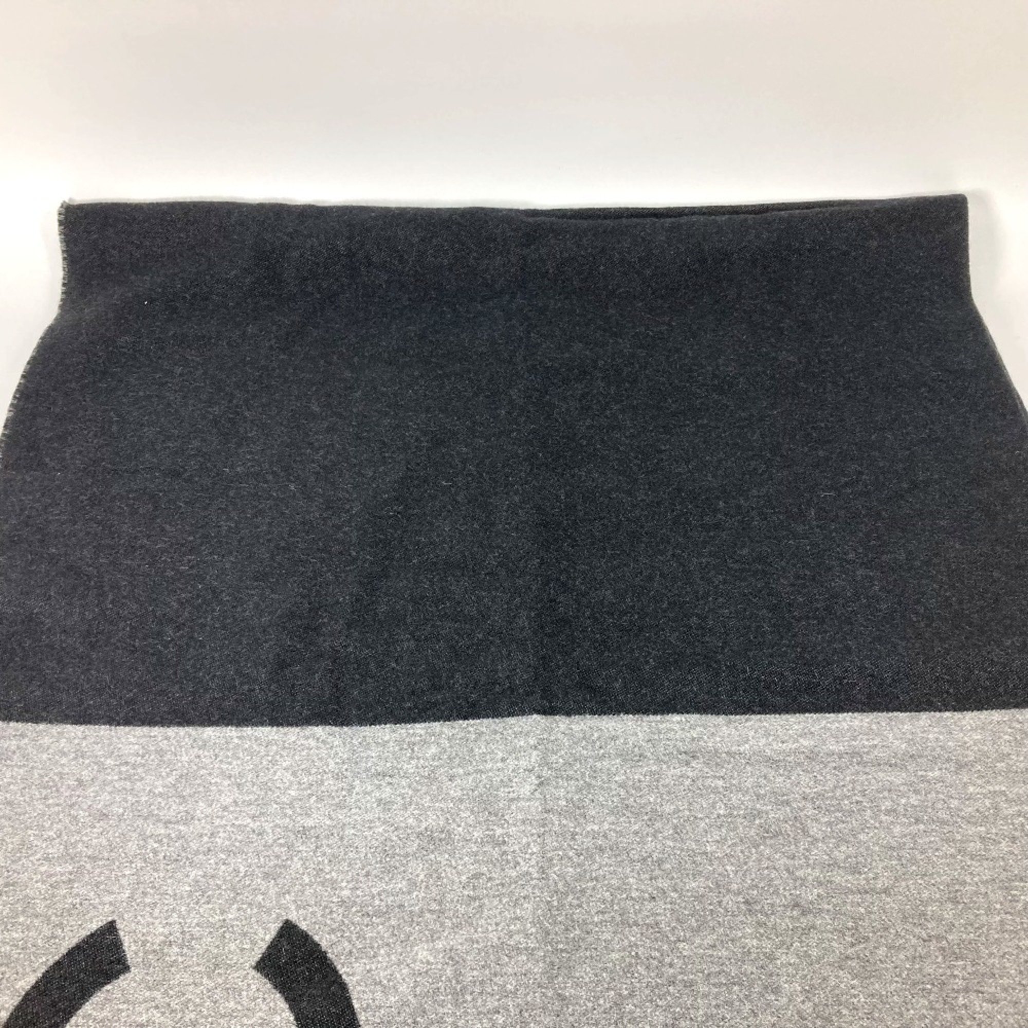 CHANEL G19 CC Coco Mark Bicolor Knee Blanket Wool Cashmere Women's Black