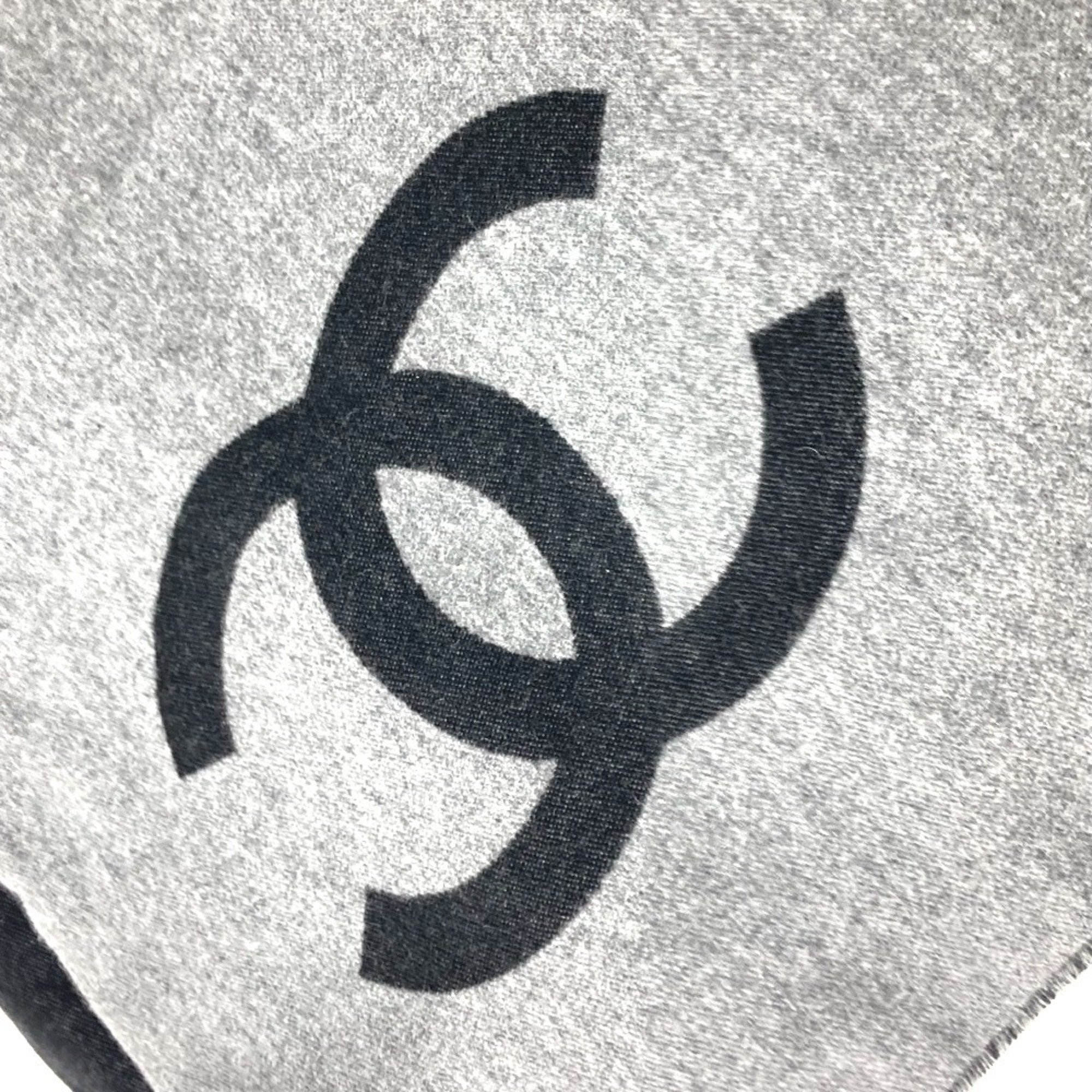 CHANEL G19 CC Coco Mark Bicolor Knee Blanket Wool Cashmere Women's Black