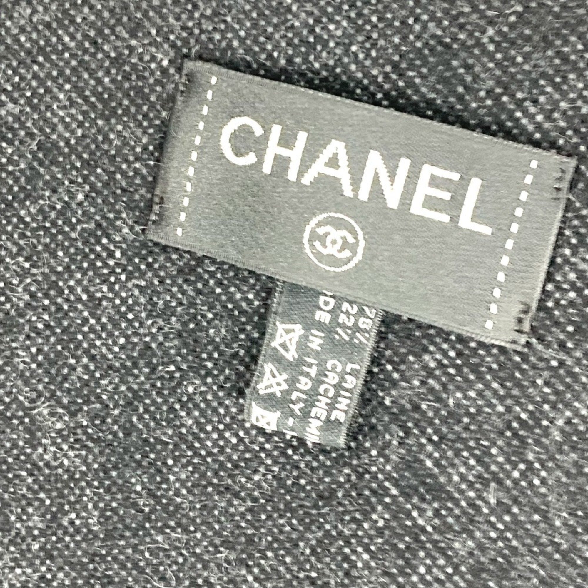 CHANEL G19 CC Coco Mark Bicolor Knee Blanket Wool Cashmere Women's Black