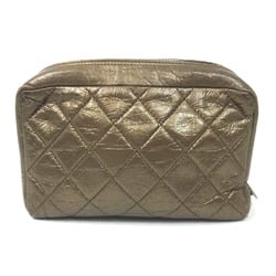 CHANEL Cambon Line Quilted CC Coco Mark Pouch Leather Women's Gold