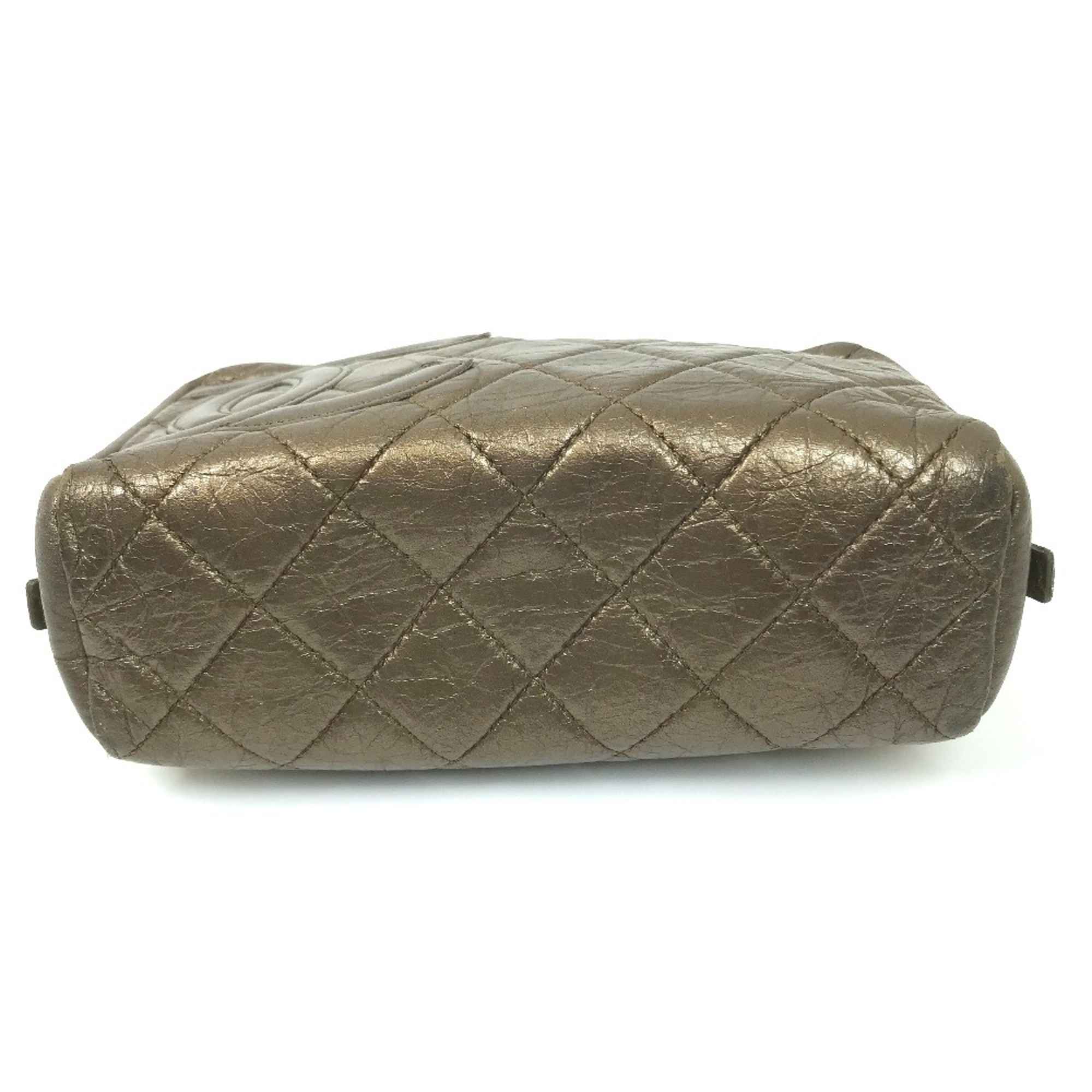 CHANEL Cambon Line Quilted CC Coco Mark Pouch Leather Women's Gold