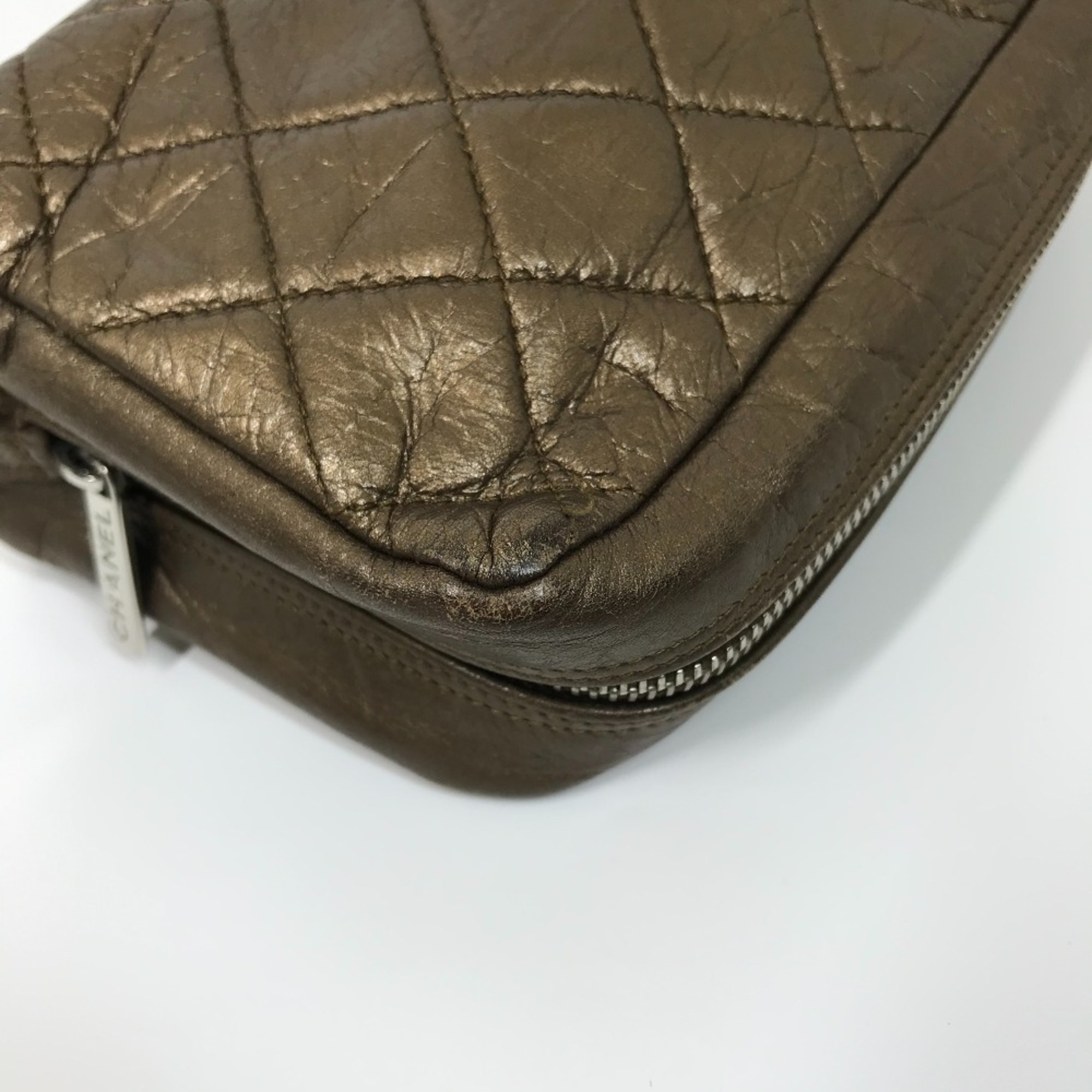 CHANEL Cambon Line Quilted CC Coco Mark Pouch Leather Women's Gold