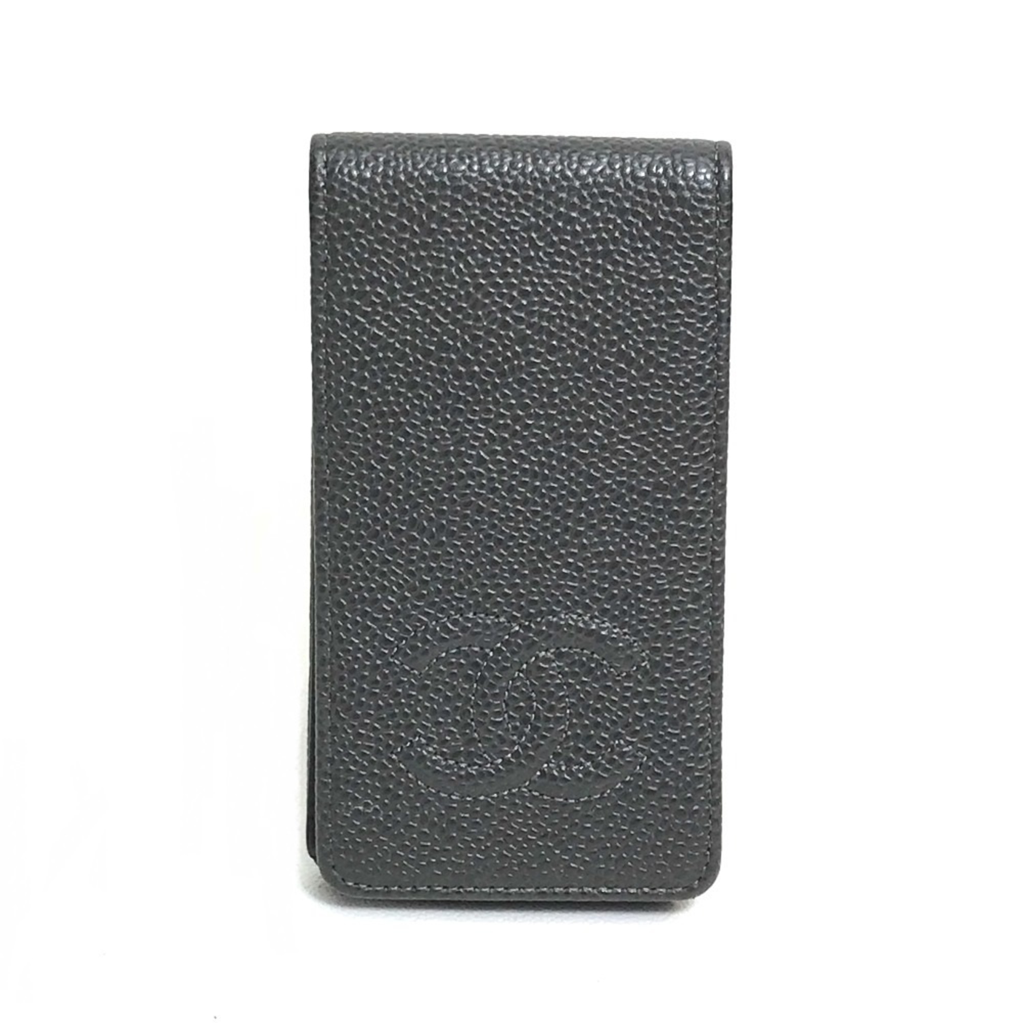 CHANEL CC Coco Mark iPhone 4 4S Compatible Cover Accessories Case Caviar Skin Ladies Gray