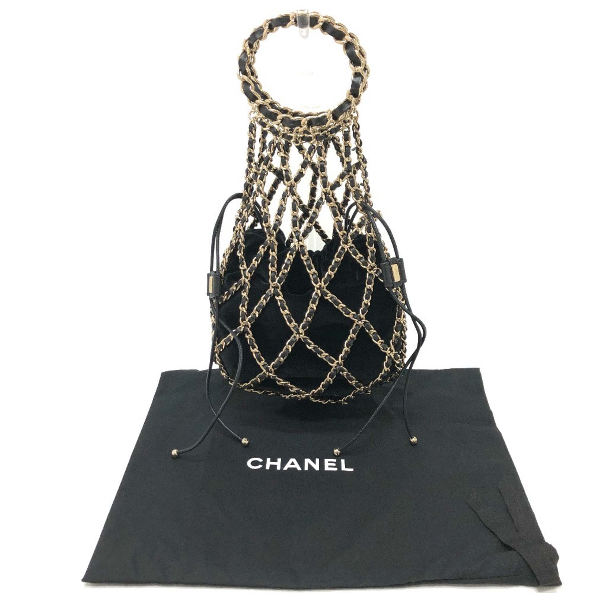 CHANEL CC Coco Mark Net Bag Chain Handbag Suede Leather Women's Black